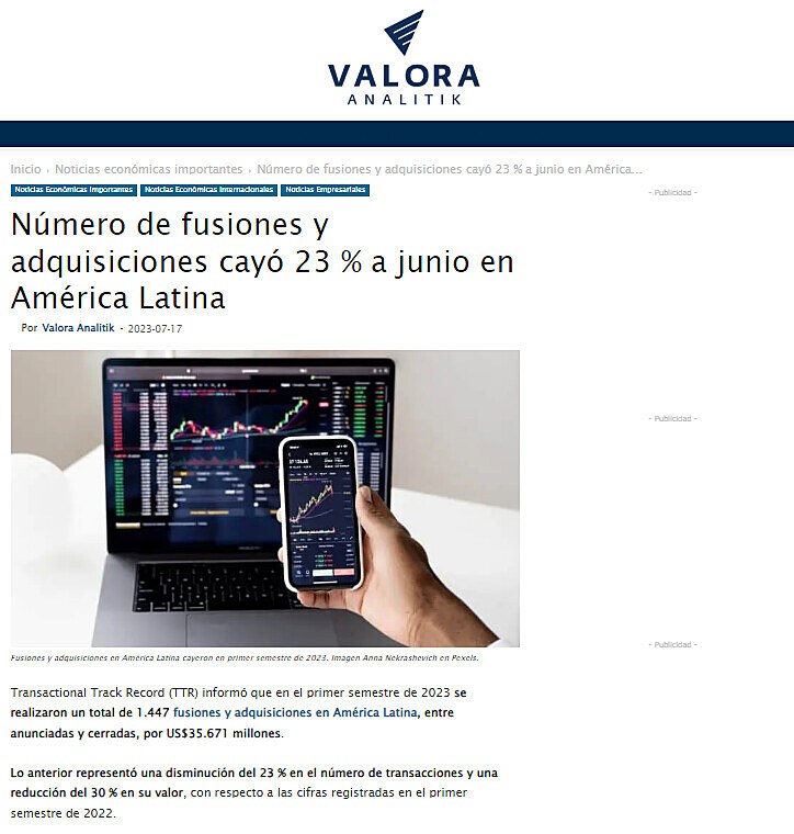Nmero de fusiones y adquisiciones cay 23 % a junio en Amrica Latina